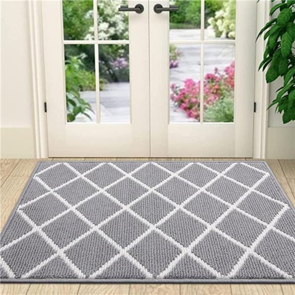 Indoor Door Mat, Non-Slip Absorbent Resist Dirt Entrance Rug, 20" x 32", Grey